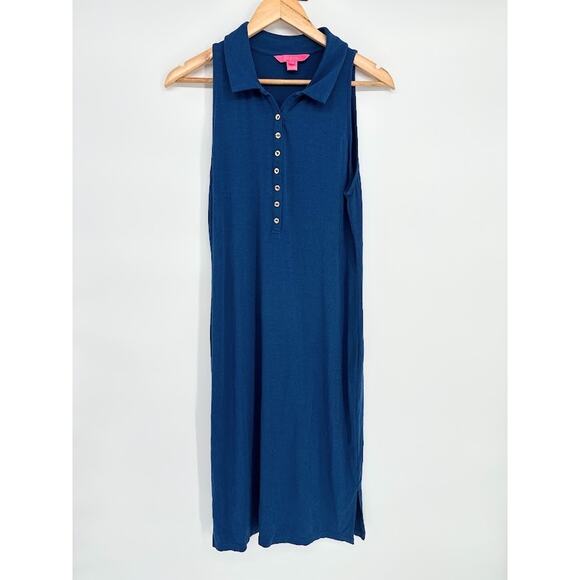 Lilly Pulitzer Womens Reema Sleeveless Midi Polo Dress in Aegean Navy Blue Large - Picture 2 of 10